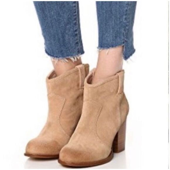 Splendid Lakota Taupe Tan Suede Stacked Heel Ankle Bootie Women’s Size 6 - FLAWS - Picture 2 of 10